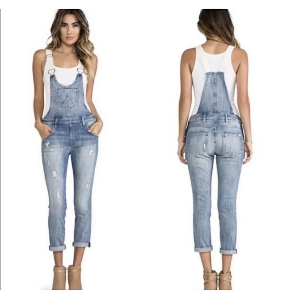 Wildfox Distressed Chloe Denim Overalls, Size XS